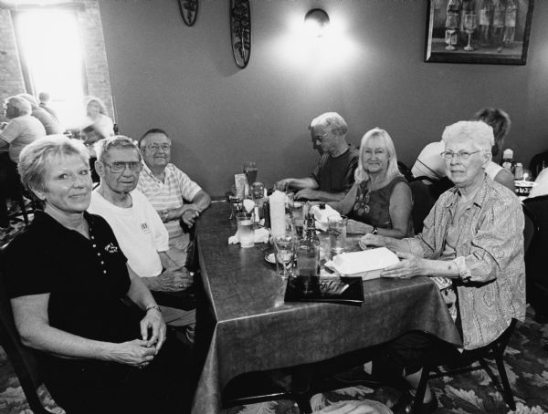 "Joanne was our waitress at Char House Pub and Grill, Beaver Dam. Ward Woltman and Sandy Miller were our guests. After nearly 13 years, we are closing out our series on Wisconsin Friday fish fries." From left to right; Joanne, Ralph "Buddy" Ruecker, Ward Woltman, Jim Ruecker, Sandy Miller, and Shirley Widmer.