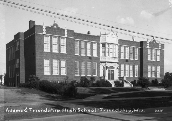 View from across road of the Adams and Friendship High School on Main Street.