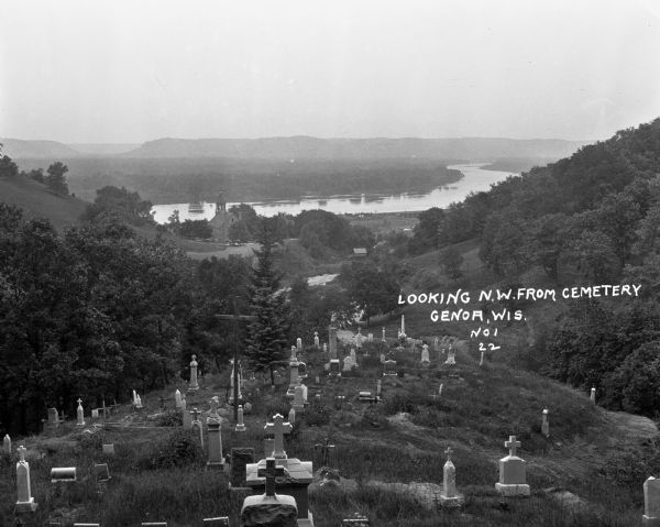View from the hilltop at the Genoa cemetery looking down towards the village, the Mississippi River and the Minnesota border.