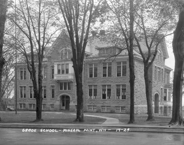 View across street of the three-story grade school.