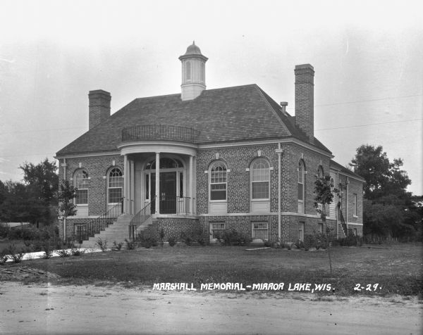 The Marshall Memorial Hall building, located at 30 Wisconsin Dells Parkway South. The building currently serves as the Village Hall of Lake Delton.