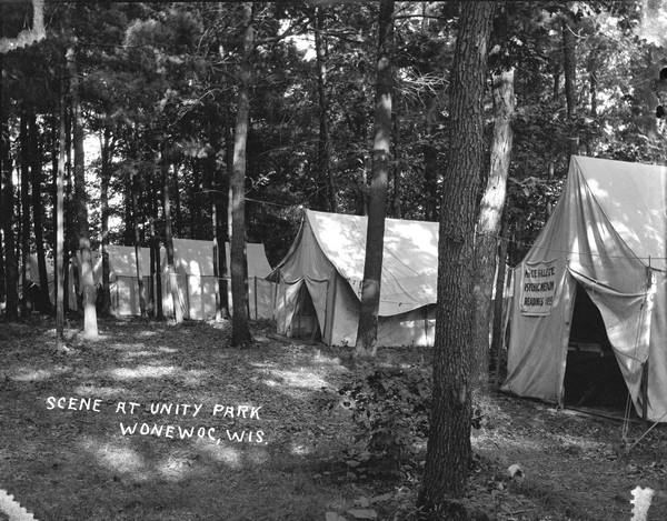 A view of a row of tents at Unity Park. One offering Psychic Services for $1.