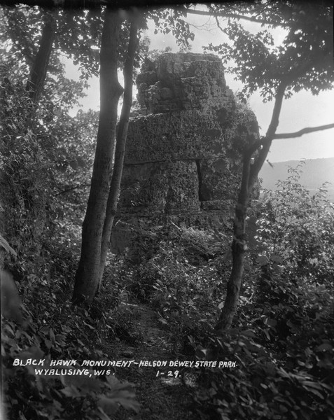 A rock formation called "Black Hawk Monument" in Nelson Dewey State Park -- now Wyalusing State Park.