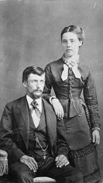 Indoor portrait of Joseph and Emma Gillett, parents of Sherwin Gillett.