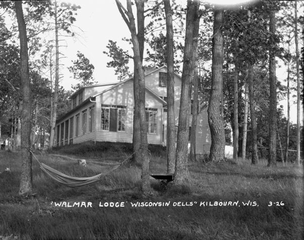 View from below of Walmar Lodge. A hammock is in the foreground.