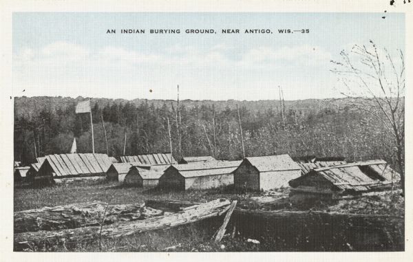 Native American burial ground. Caption reads: "An Indian Burying Ground, Near Antigo, Wis."