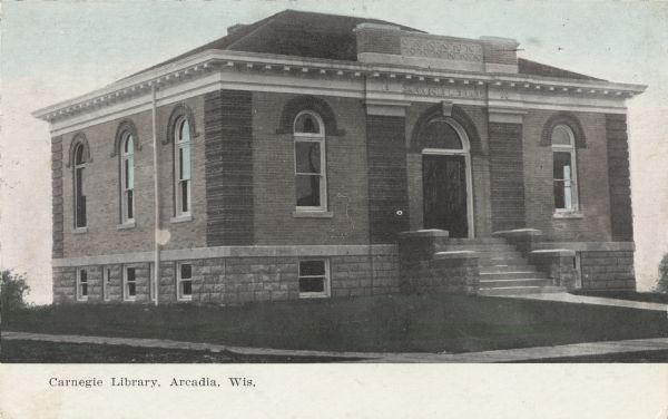 Exterior of the one-story brick Carnegie Library.