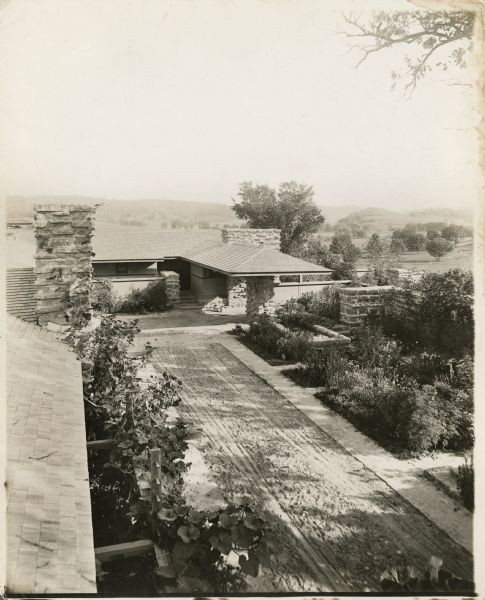 Taliesin I courtyard looking south from the hayloft.