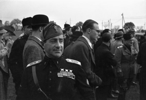 Achille Starace, Secretary of the Italian Fascist Party. American journalist Cecil Brown was able to get close to the man, labeled "Starace, the Sly" in his scrapbook, for this photograph.