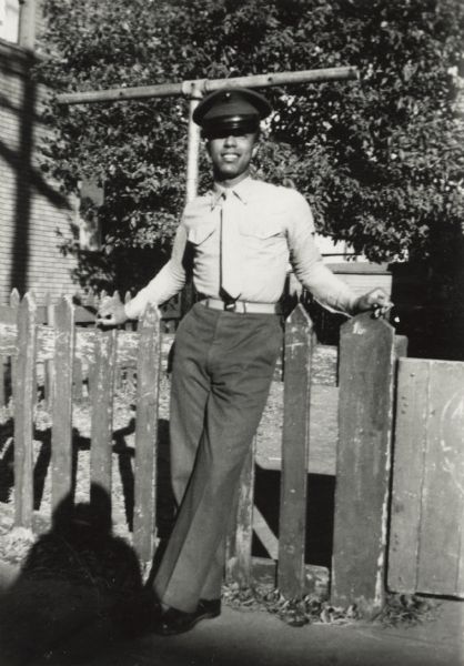Lewis Arms strikes a jaunty pose in his Marine Corps uniform (sans jacket).