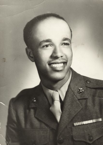 A studio portrait of Lewis Arms in his Marine Corps uniform.