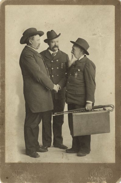 Carte-de-visite of three Civil War veterans tentatively identified as William Wilson, John M. Baer, and Samuel Ryan. The latter is thought to have been a resident of Appleton.