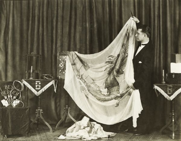Magician Ben Bergor of Madison with the stage equipment he used for his performances.