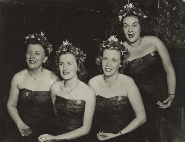 The Quarternotes, an award-winning barbershop-style singing group from Racine that was formed about 1945. They are, left to right: Virginia Clausen, Phyllis Odders, Lois Dominick, and Jewel King.