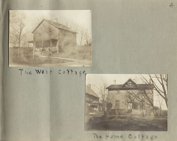The West Cottage and the Home Cottage as they appear on page 4 of the Cecil W. Smith Hillside Home School Photograph Album.
