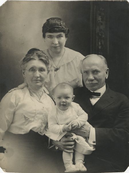 Portrait of some of the William Henry Rogers family. Pictured are Maude Rogers Taylor, her parents, William and Martha, and her second son, Lynn H. Taylor.