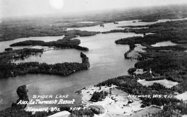 Aerial view of Alex LeTourneau's Resort on Spider Lake.