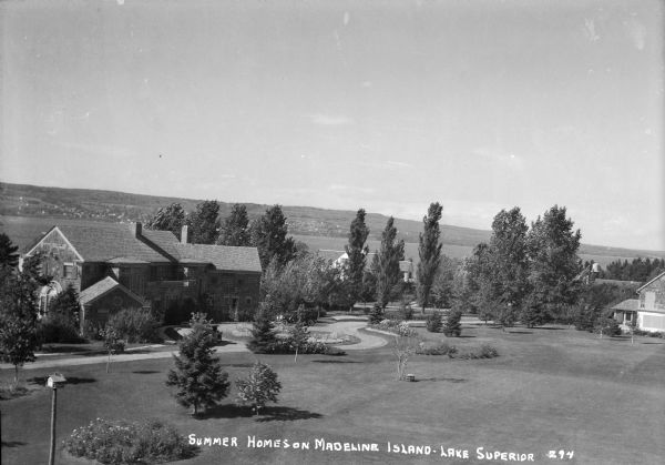 Large vacation homes in La Pointe, Madeline Island. Bayfield is in the background on the far shore of Lake Superior.