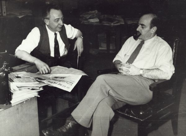 Alvin Steinkopf (left) and Abe Goldberg, two members of the Associated Press staff in Prague. Steinkopf began his career in Milwaukee and reported for the AP from many locations in Europe during the pre-World War II years.