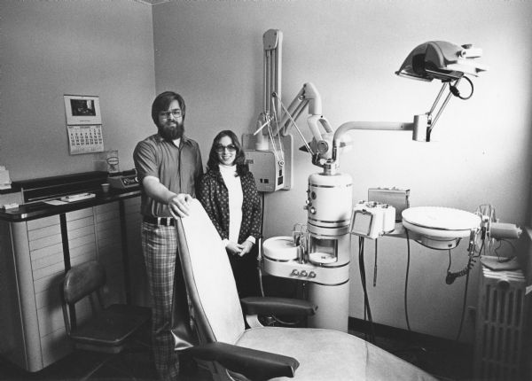 "Dentist Office. Dr. Paul Thyberg, and Dental Assistant Connie Schaumberg."