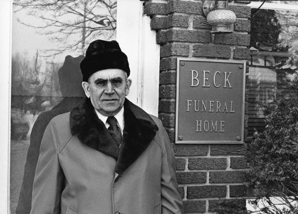 "Lester Beck, Undertaker. In 1913, Lester's father, Fred Beck, and Robert Kietzer formed a partnership as undertakers and, in 1917, Fred went on his own in the business. In those days the dead were transported in elaborate horse-drawn hearses. He was joined in the business with his two sons, Lester and Norman. Fred died in 1971."