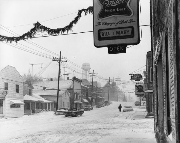 View of a snowstorm in downtown Theresa.