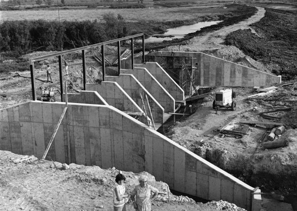 "Construction of the dam in Theresa Marsh."