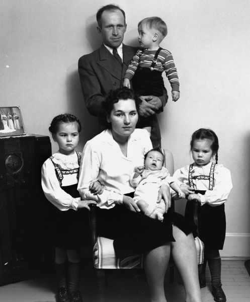 "Jim & Hedy Dobbe Family. Front: Kathleen, Hedy, James Mark, & Karen.  Back: James Walter & John."