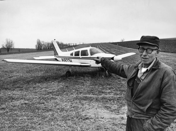 "When this airplane developed engine trouble, it was forced to land on the Myron Weninger farm, south of Theresa. Hillary Weninger explains what happened."