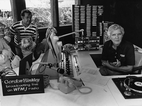 "Radio personality, Gordon Hinkley, appeared in the WTMJ radio booth at the Wisconsin State Fair."