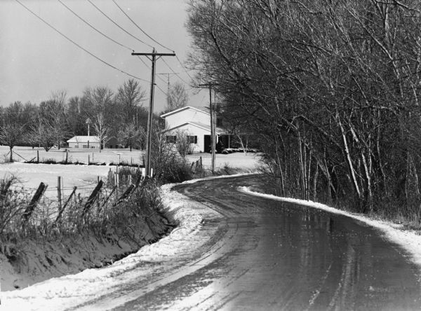 "This winter  view was taken on McArthur Road near the present day River View Hills Mobile Home Park."