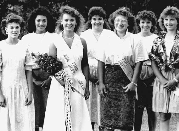 "Theresa Fire Department Queen, Tammy Nickel, posed with contestants.  From left: Brenda Bernhard, Isabel Alvarado, Diana Christian, Vicky Pastorius, Julie Pastorius, and Angie Jaster."