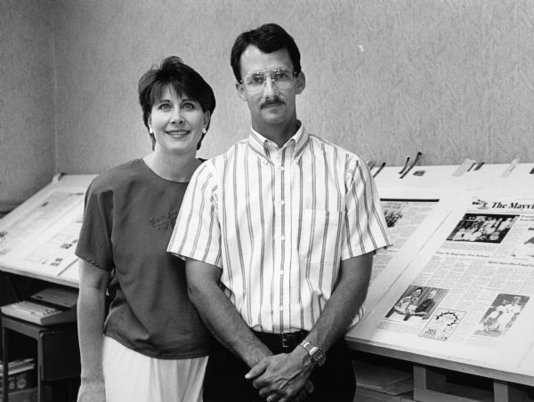 "Andrew and Laura Johnson celebrate their 10th anniversary as owners of the 'Mayville News'."