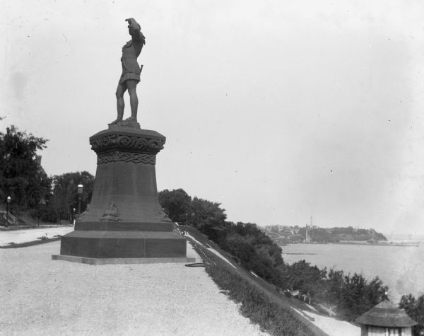 View of a statue in Juneau Park, created by American sculptor Anne Whitney in 1887. The statue is a replica of the original which resides in Boston, Massachusetts.