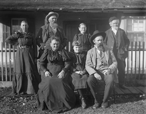 Group portrait of Mary and August Krueger, Chris Scholz from Hustiford, and the Charles Mathias' family.