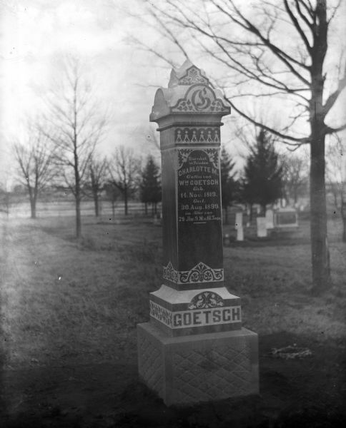 Goetsch family monument located at the Juneau cemetery.