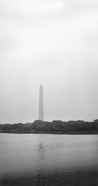 View across water of the Washington Monument from the Constitution Gardens Pond.
