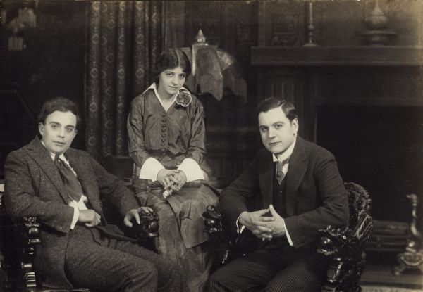 Stars of the Thanhouser serial "Zudora." From left to right James Cruze, Marguerite Snow, and Harry Benham.