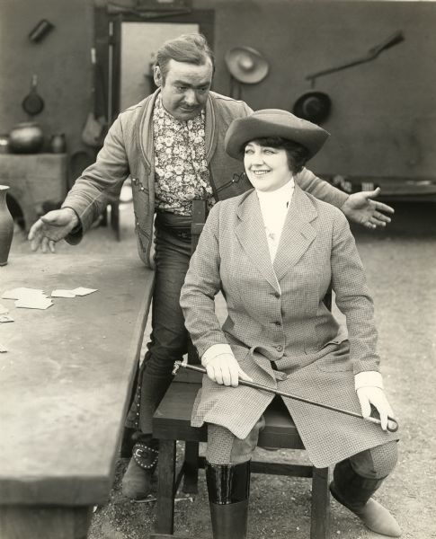 Blanche Ring in riding clothes (playing Jessie Gordon) and, probably, Joe Ray (as Ramon Morales) in "The Yankee Girl" (1915).