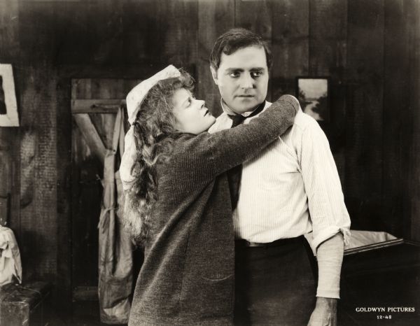 Mae Marsh embraces E. K. Lincoln in this scene still for the 1918 Goldwyn silent drama "The Beloved Traitor."