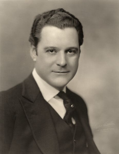 Silent film star Harry Benham in a head and shoulders portrait by the Lewis-Smith Studio of Chicago, c. 1914.