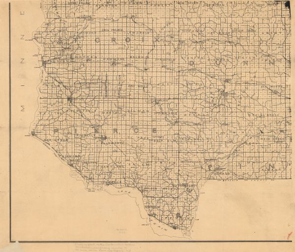 Map of part of the northwestern section of Wisconsin, comprising counties of St. Croix, Dunn, Pierce, and Pepin. Relief shown by hachures.