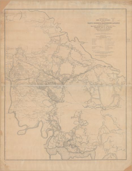 The third in a series of three maps of the Virginia Peninsula. This map details the area from Harrison's Landing west to Richmond and shows troop positions at Harrison's Landing and east of Richmond.