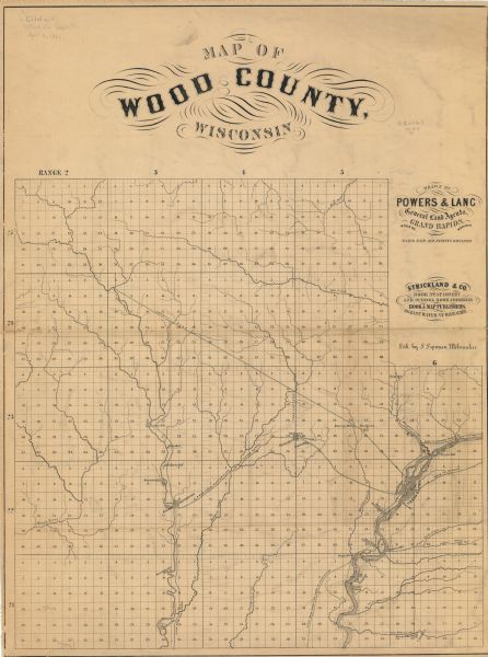 Map showing roads, mills, and rivers. Date conjectured from presence of Ensign’s Mill and Pitt’s Mill and location of Nekoosa.