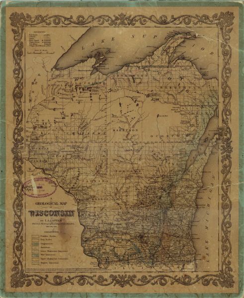 This map shows counties, cities, rivers, canals, lakes, railroads, common roads, county towns, townships, villages, and post offices. The map includes part of the upper peninsula of Michigan.