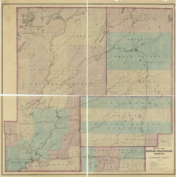 Wisconsin Map of Chippewa, Price & Taylor Counties Map or Atlas