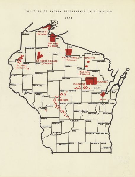 Location Of Indian Settlements In Wisconsin Map Or Atlas Wisconsin Historical Society 3167