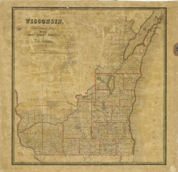 This map shows the counties and towns in existence at the time as well as lead and copper mines.
