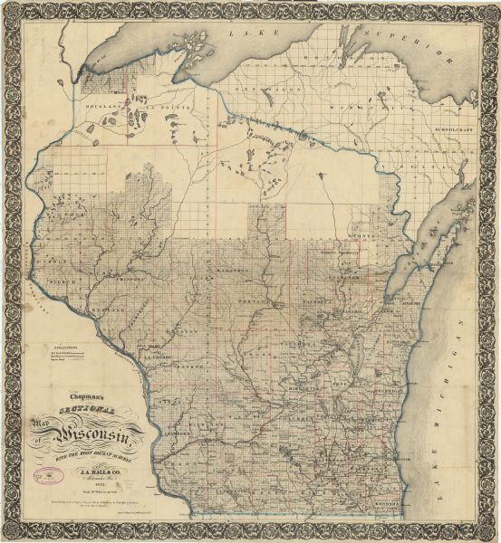 This map shows the entire state and part of the Upper Peninsula of Michigan. It depicts creeks, rivers, lakes, railroads completed, railroads in progress, common roads and the Menomonee Reservation.