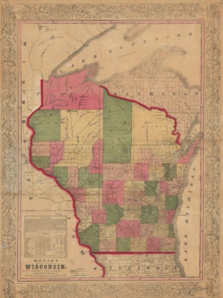 This map shows the township survey grid and identifies counties, named towns, rivers, lakes, railroads, and proposed railroads,. Horicon Marsh is labeled Horicon Lake. A brief history and a table of county populations for 1840, 1847, and 1850 is included. Shows railroads and proposed railroads. The map includes "history" and census table with 1840, 1847, and 1850 populations.